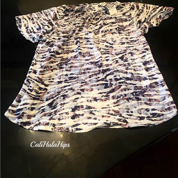Cooper & Ella bue zebra mock neck blouse - Picture 1 of 4